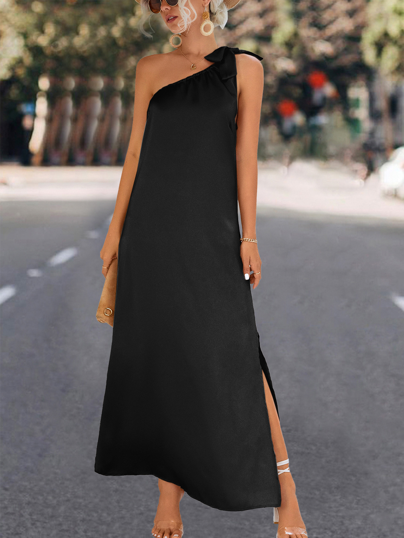 Cross-shoulder tie dress image 18