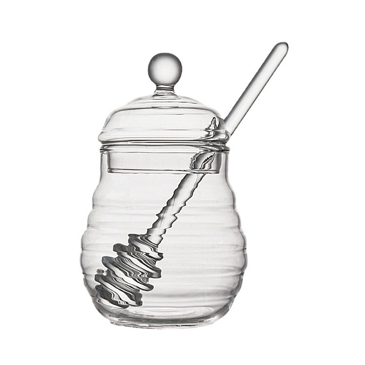 Tarro de miel de vidrio transparente hogar con tapa varilla de agitación de almacenamiento de miel botella de vidrio creativo
