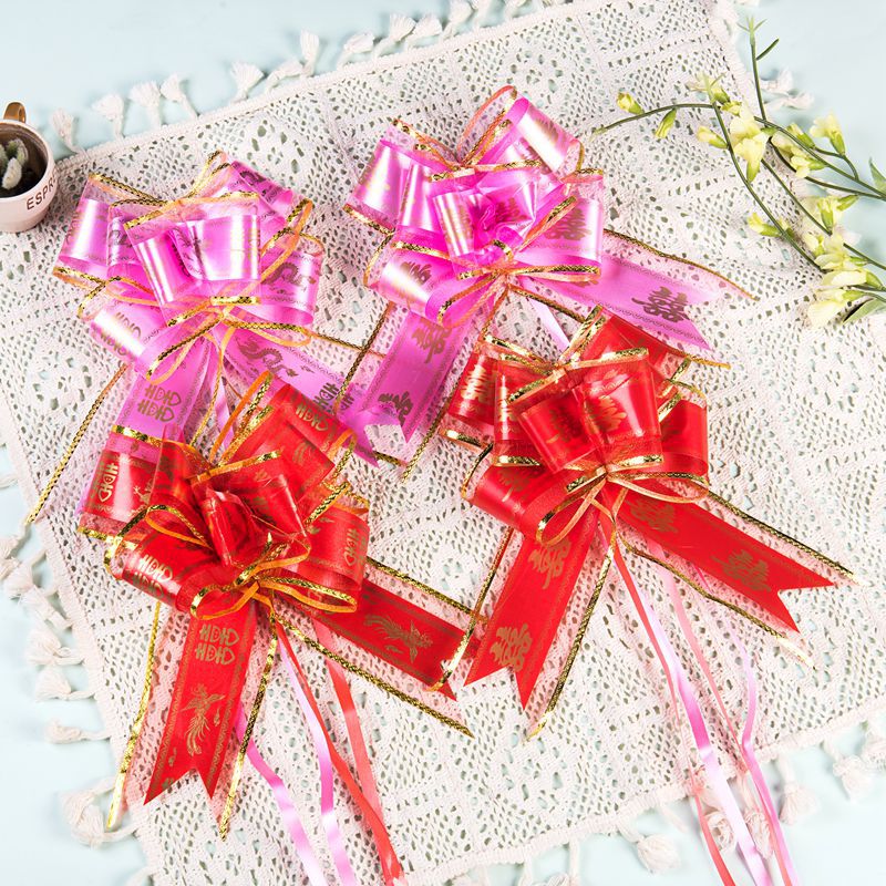 Suministro directo de fábrica suministros de bodas y bodas boda coche de boda tire de la flor 70 hilo de nieve de alto grado dragón y Fénix doble felicidad tire flor de la puerta de la flor