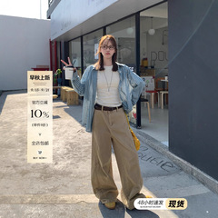 宋正恩卡其色直筒牛仔裤女秋季新款宽松设计感时尚显瘦拖地阔腿裤