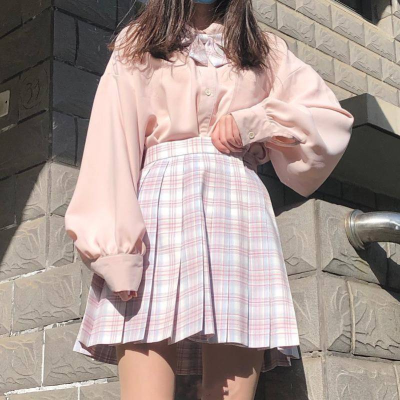 Shirt Women's Autumn, Winter And Autumn New Japanese Lantern Sleeves Loose Medium And Long College Style Pointed Collar Shirt Women's School Can Be Sent On Behalf Of