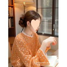 碎花橘色晒衬衫上衣女款长袖小衫2025春季新款春装衬衣感女