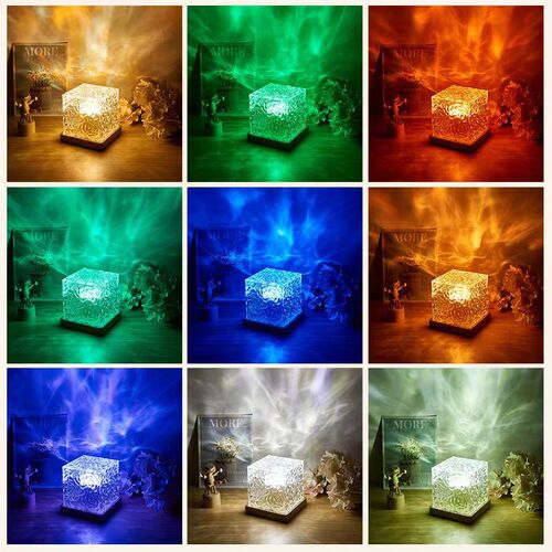 LW10 Internet celebrity water ripple light and shadow atmosphere night light dynamic ins projection lamp sunset LED European crystal small table lamp