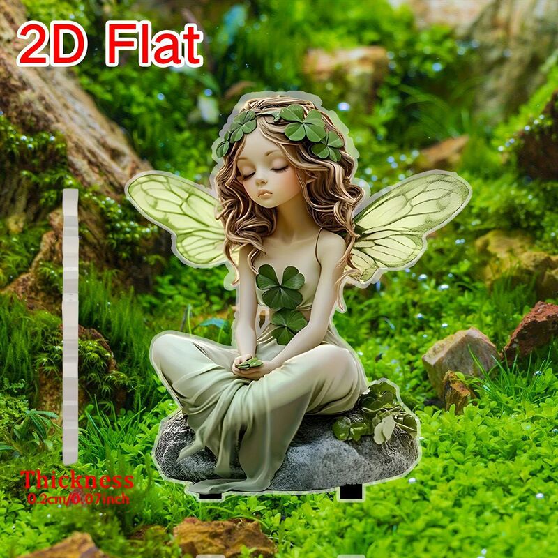 Factory Direct Shipment of 2D Flat Green Flower Fairy Garden Decoration Signs for Yard Decoration, Cross-Border Export