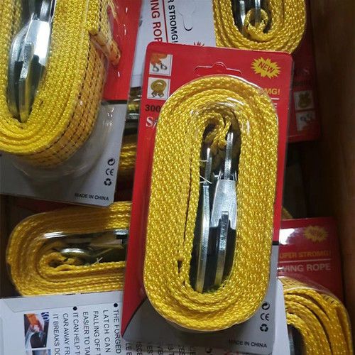 Nylon double flat rope fluorescent traction rope, powerful car towing rope 3 tons 4 meters, trailer strap card packaging