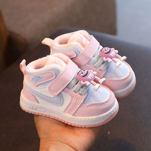 Baby sports shoes sneakers winter plus velvet 0-3 years old 1 soft sole non-slip children's second cotton shoes toddler shoes boys and girls shoes