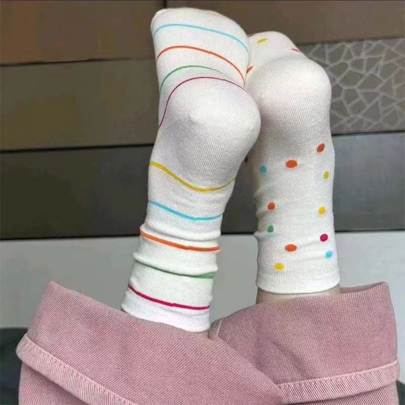 Dopamine socks women's autumn new colorful little cotton socks trendy Japanese cute cartoon student striped mid-calf length socks