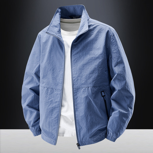 Spring Stand-Neck Jacket—Men's Loose Casual Men's Windbreaker, Thin Outerwear for Spring Outdoor Sports, Trendy