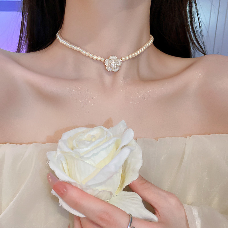 ダイヤモンド楕円二重バロック真珠ネックレス女性フランスレトロ気質鎖骨チェーンファッション高級感アクセサリー|undefined
