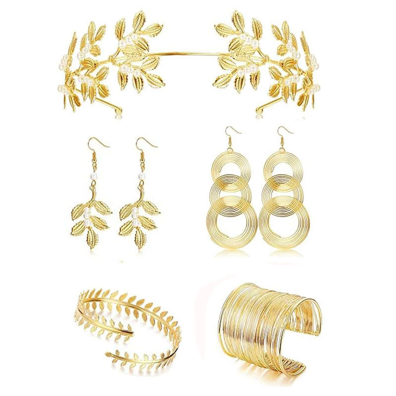 Amazon Лидер продаж Европейский и американский лист невесты ободок для волос в стиле барокко головной убор с золотым листом браслет серьги кольцо на руку серьги