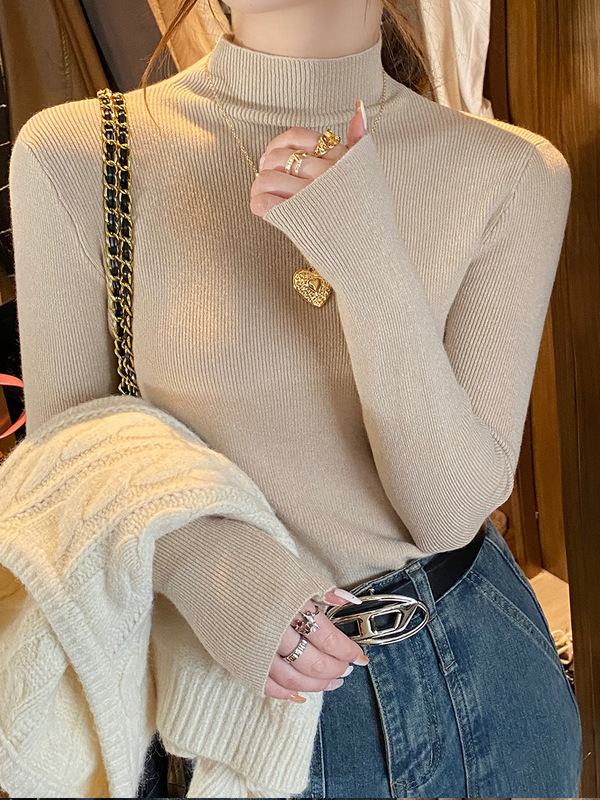 女性用の大きいサイズのボトムセーター、秋冬の新作人気ハーフタートルネックカシミヤセーター、万能でスタイリッシュなトップス|undefined