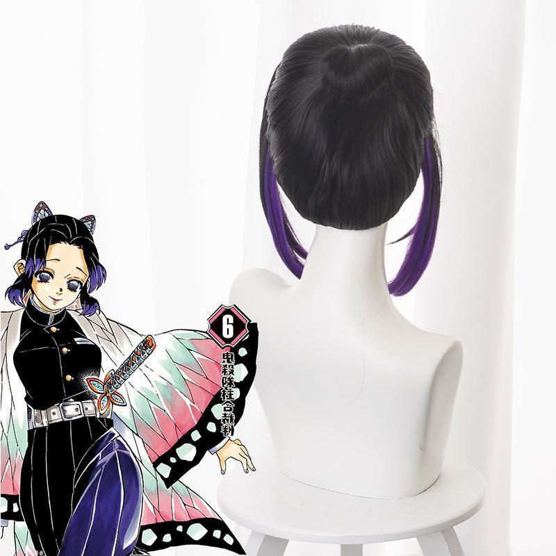Animación fantasma de la hoja de mariposa cos peluca insecto columna de mariposa / mariposa忍ar negro gradiente púrpura modelado ponytail