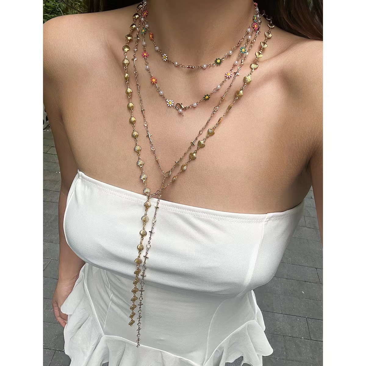 Elegant Vacation Modern Style Flower Alloy Handmade Chain Lobster Trigger Clasp Closure Y-necklaces Wholesale display picture 2