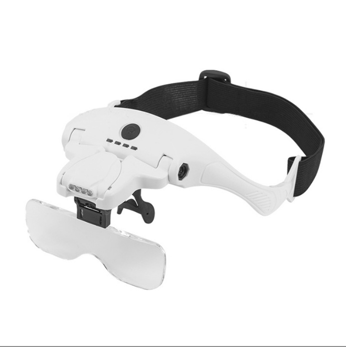 Reparación montado en la cabeza 4LED lámpara recargable lupa cinco juegos de lente óptica libro de lectura 9892B2C1