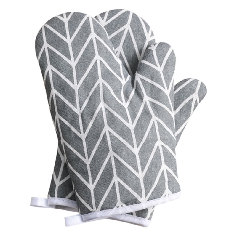 Cocina horno microondas guantes de aislamiento térmico engrosada Plaid anti-escaldado guantes anti-calor de alta temperatura resistente al horno de algodón guantes de horno de lino