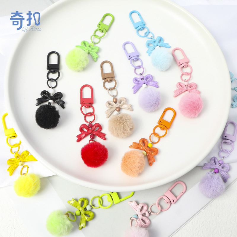 Cute Plush Ball Keychain DIY Pendant Candy Color Door Buckle Jewelry Accessories Imitation Rabbit Fur Ball Pendant Wholesale