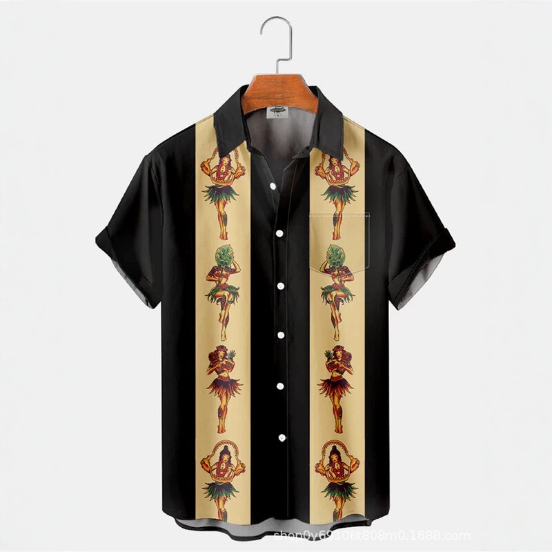 Amazon Cross-Border Summer Short-Sleeved Retro Wrangler Holiday Element Digital Printed Shirt for Young Men Amazon Cross-Border Summer Short-Sleeved Retro Wrangler Holiday Element Digital Printed Shirt for Young Men