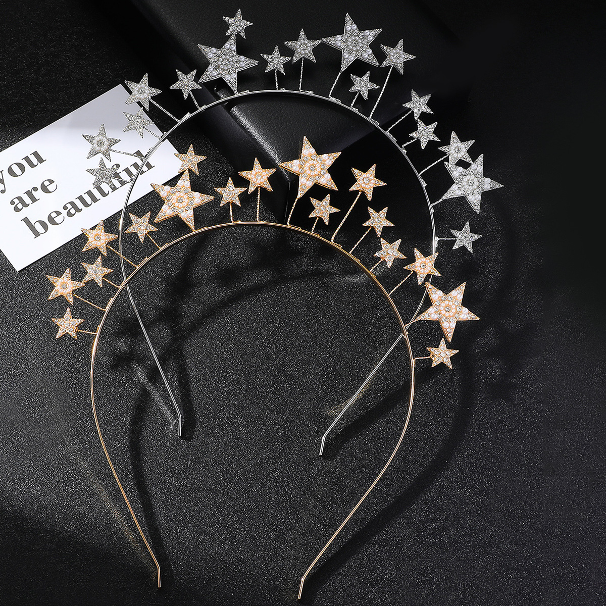 Europa y Estados Unidos fiesta diamantes perlas pentagramas exagerado personalidad fiestas joyería de cabello coroa tocado mujer al por mayor