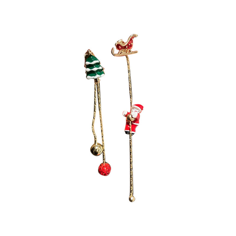 1 Pair Cute Funny Christmas Tree Santa Claus Asymmetrical Tassel Plating Metal Drop Earrings display picture 2