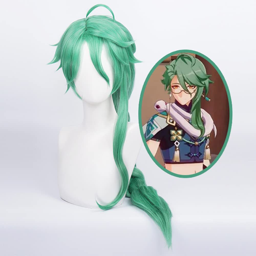 动漫假发原神 白术 假发包绿色麻花辫 呆毛刘海长发 cosplay假发