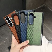 适用三星ZFold7手机壳商务纯色zfold5菱格纹中轴保护zFold6保护套