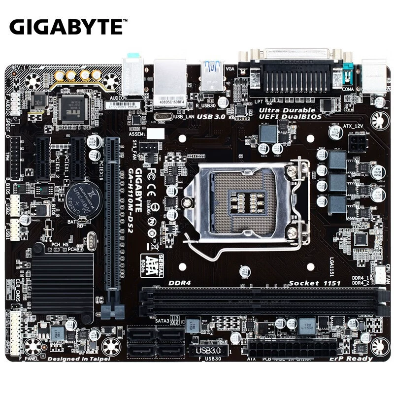 Материнская плата Gigabyte H110M‑DS2 с поддержкой DDR4, полными твердотельными конденсаторами