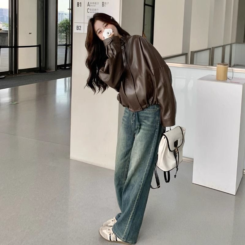 美拉德咖色小皮衣外套女2025秋冬新款高级感炸街小个子机车服夹克|undefined