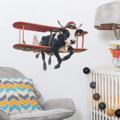 外貿創意飛機奶牛臥室客廳玄關宿舍家居裝飾牆貼貼紙自粘批發跨境
