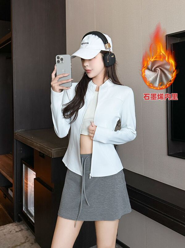 秋冬新款外套女加绒加石墨烯瑜伽服运动休闲修身保暖拉链短外套女|undefined