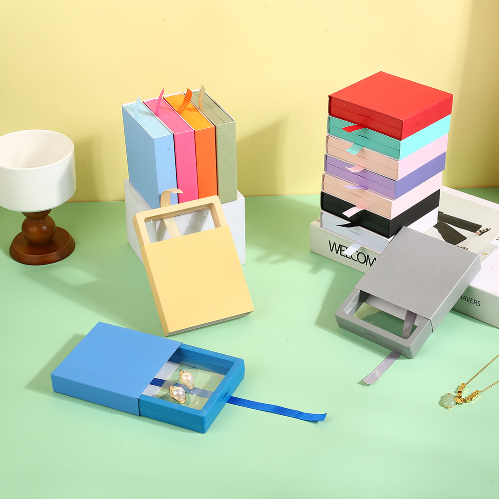 ins抽屉式简约送礼薄卡套pe悬浮盒现货新款马卡龙色包装盒韩版