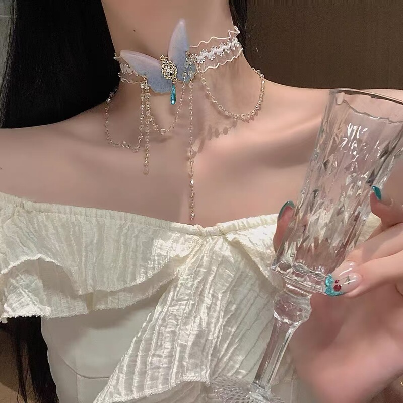 Pure Desire Lace Butterfly Tassel Armband Niche Design Ins Style Leg Chain Bracelet Exquisite Body Chain Necklace New Style