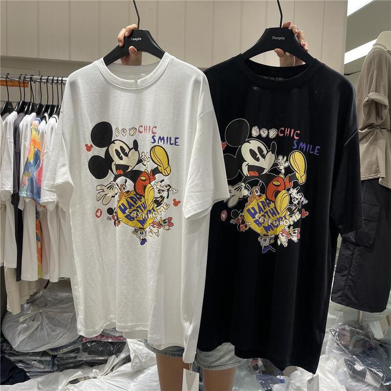 European Cartoon Mickey Mouse Printed Pure Cotton Short-sleeved T-shirt Women's Summer New Fashionable Loose Large Edition Shirt Top