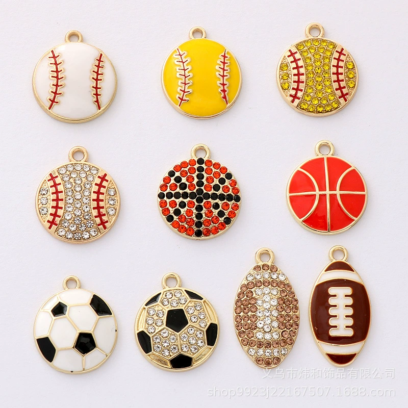Цинковый сплав классический инкрустированный стразы капает масло для отдыха спортивный ветер бейсбол футбол баскетбол футбол кулон серьги аксессуары
