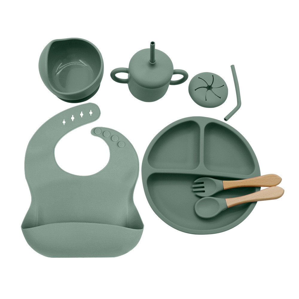  Set de vajilla infantil de silicona, 10 piezas, incluye plato, tazón, cubiertos y babero, ideal para bebés