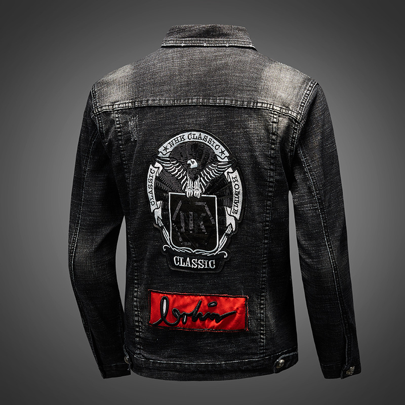 Veste en jean tendance pour homme, version brodée, mode moto, automne/hiver 2025_voghion.com