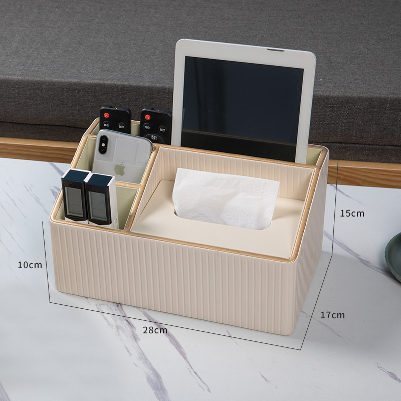 Caja de tejido de cuero del hogar Luz de lujo sala de estar Hotel comercial multi-función caja de tejido impresión caja de almacenamiento de control remoto