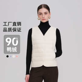 2026新款羽绒马甲女无领V领轻薄马夹内胆背心女修身坎肩90白鸭绒