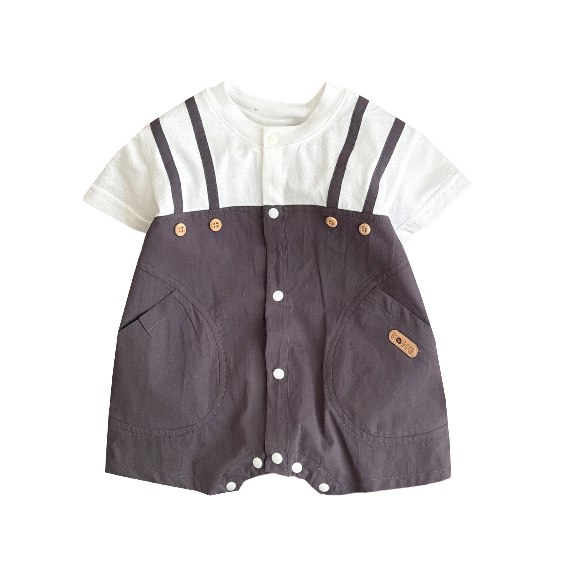 Ropa de verano para bebés nuevo estilo mono de manga corta mamela estilo fino estilo coreano falso dos piezas de un solo pecho fuera de la ropa de culo