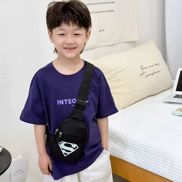 Trendy Nylon Cloth Kidsren's Crossbody Bag, Boy's Small Backpack, Korean Style Letter Baby Bag, Lightweight Girl's Chest Bag