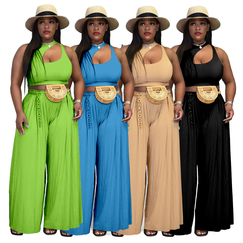 280g Weight Sleeveless Sleeve Length Holiday Daily Casual Commute Solid Color Spandex Polyester Milk Fiber Pant Co-ord Set Plus Size Two-piece Sets
