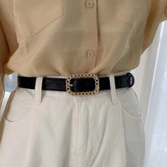 高級感皮帶女鏈條形狀長方扣復古腰帶女搭配連衣裙西裝外套腰封細