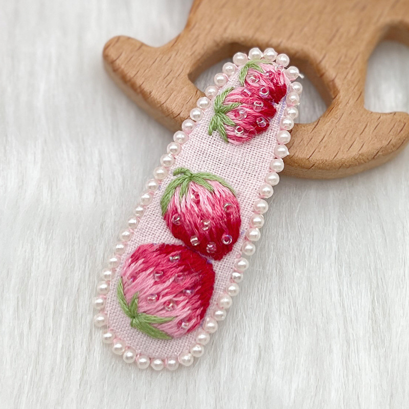 Lu bordado lindo gato perla coreano pinzas de pelo hechas a mano diy bordado creativo para chicas rotas flores pinzas de pelo lateral