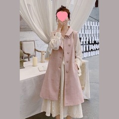 小香风套装女2025春秋季新款韩版马甲外套收腰蕾丝连衣裙两件套装