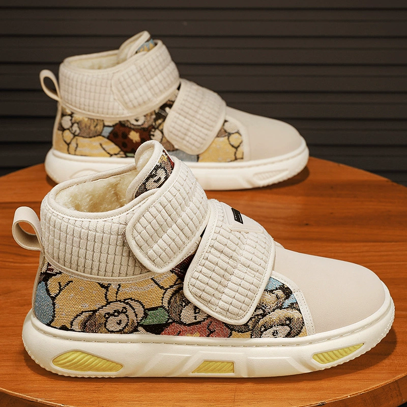 Высокая мужская обувь зимняя новая бархатная утолщение теплая вельветовая ватная обувь портативная липучка мужские снежные сапоги