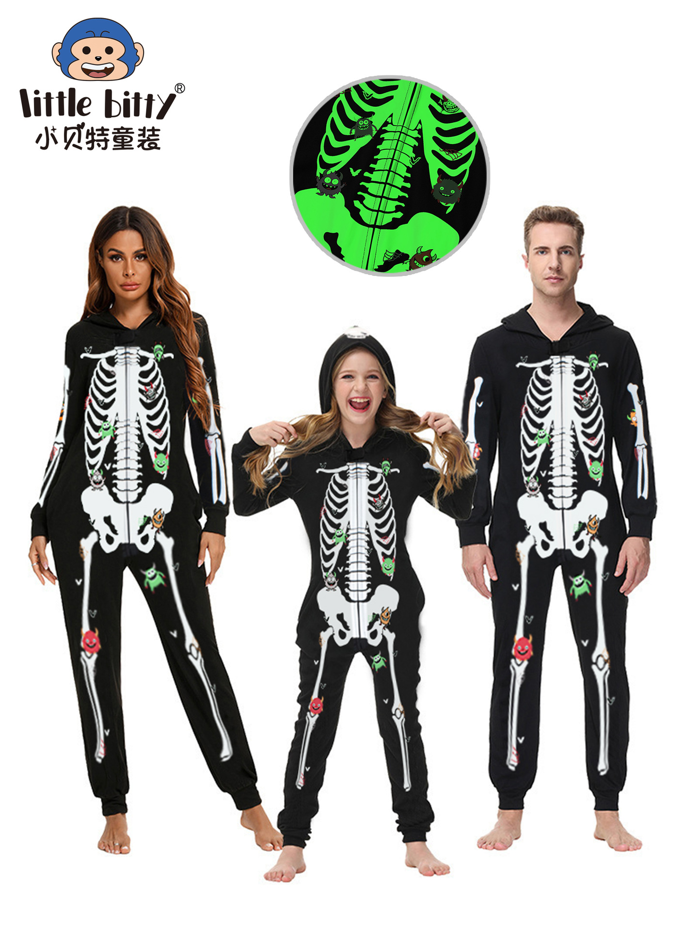 Cross-Border European and American 2025 Autumn and Winter Children's Clothing Halloween Onesies Pajamas Parent-Child Outfits Loungewear Glow-In-The-Dark Printed Clothing