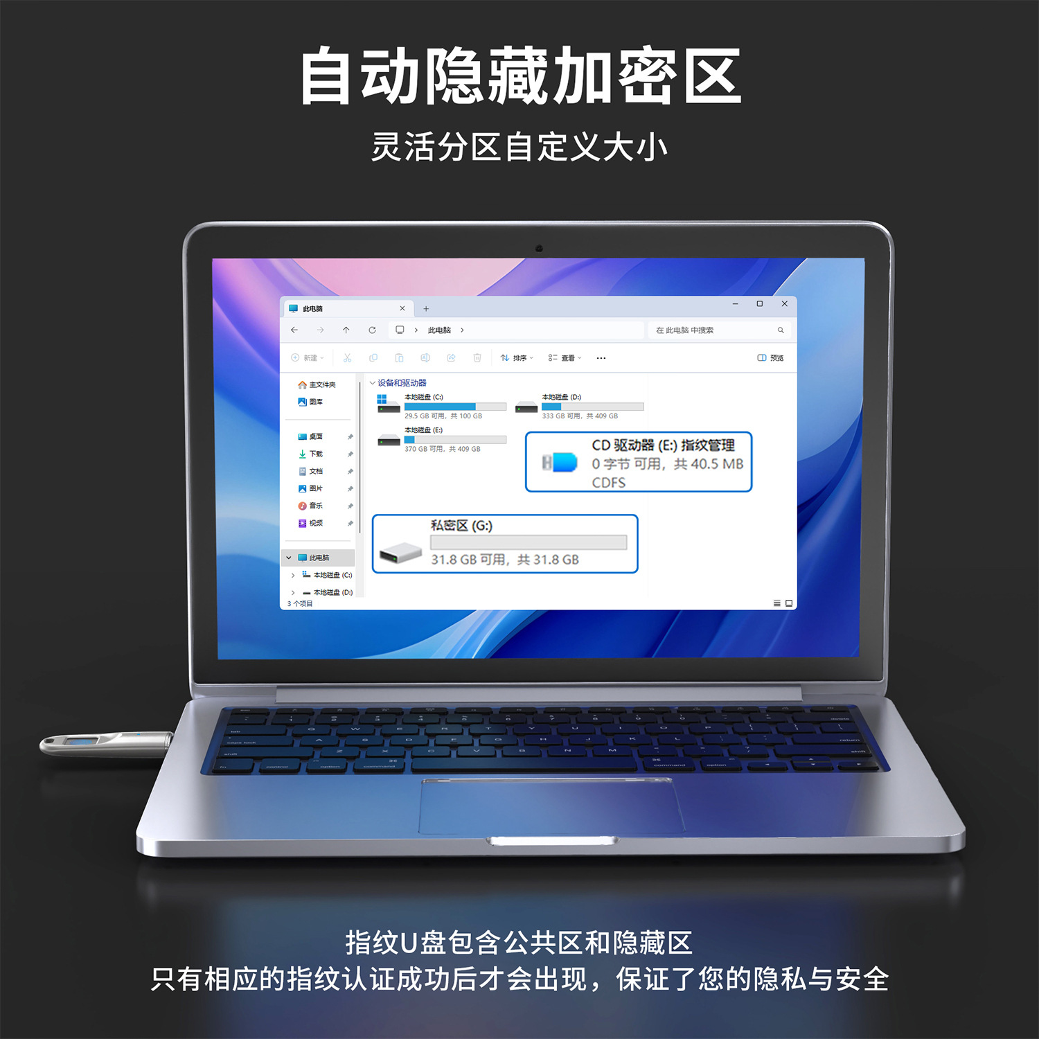 Unidad Flash USB con Cifrado de Huellas Dactilares, USB 3.0, Reconocimiento de Huellas Dactilares, Unidad Flash USB Metálica para Oficina, Transmisión de Alta Velocidad, Personalización de Unidades Flash USB