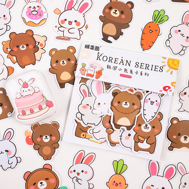 Putty bear original sticker bag South Korea Bear rabbit cute cartoon journal decoration creative small animal material