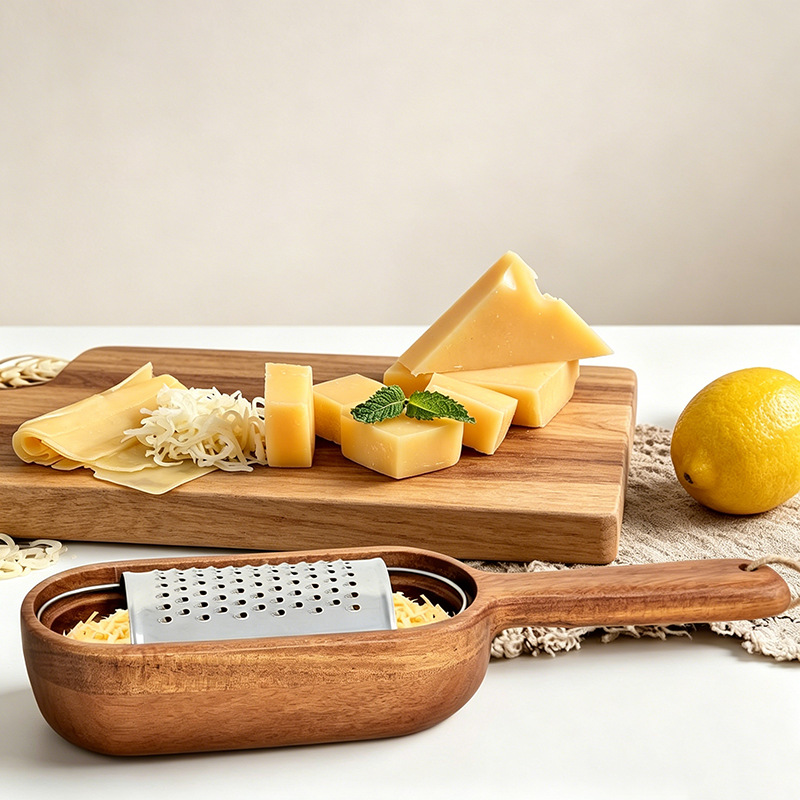 Rallador de queso de acero inoxidable herramientas de cocina queso mango de madera rallador de acero inoxidable