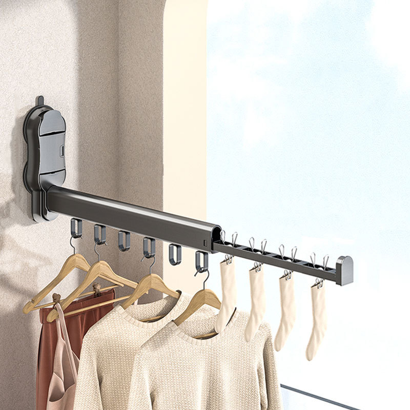 Suction Cup Folding Clothes Drying Rack for Balcony, Home Wall-Mounted, No-Drill, Invisible Retractable Clothes Rod for Drying Quilts