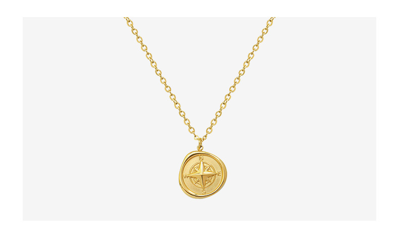 Wholesale Round Compass Titanium Steel Gold Plated Necklace Nihaojewelry display picture 2